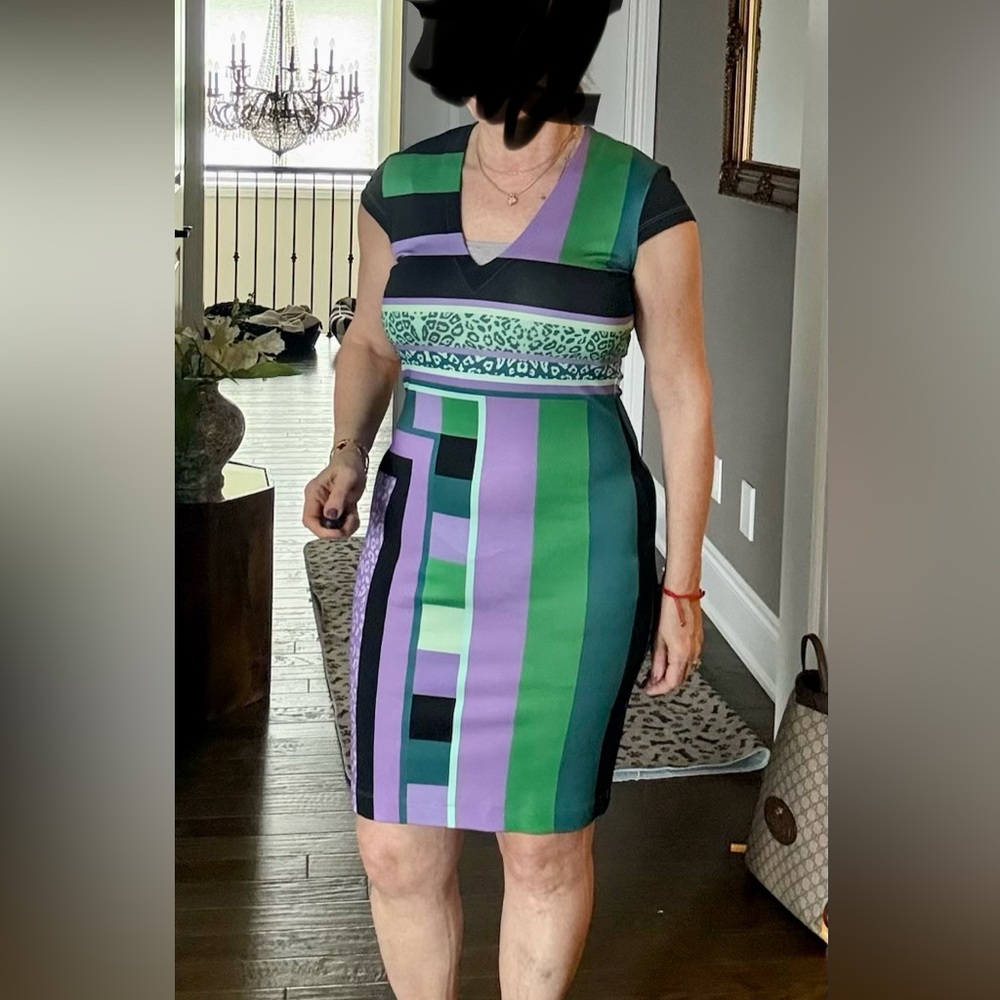Just Cavalli Green and Purple Geometric Mini Dress